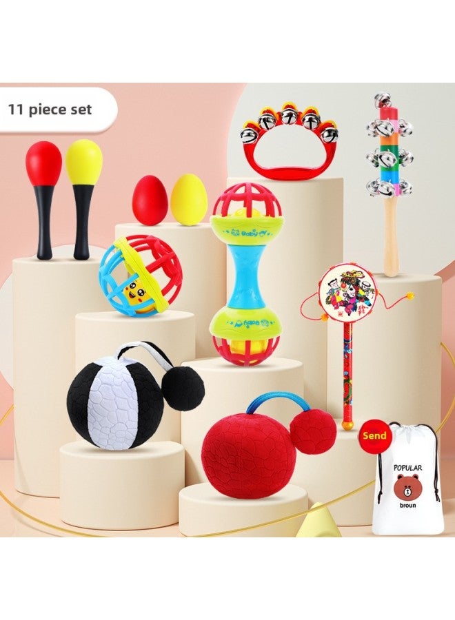 ألعاب التعليم المبكر لحديثي الولادة للأطفال من عمر 0-1 سنة، التعليم المبكر التعليمي، 6 جرس يدوي 0-3 أشهر، 12 شهرًا، طفل صغير - اللون: 【شامل】 مجموعة مكونة من 11 قطعة (مناسبة لعمر 0-12 شهرًا) لإرسال حقيبة تخزين - Image 1