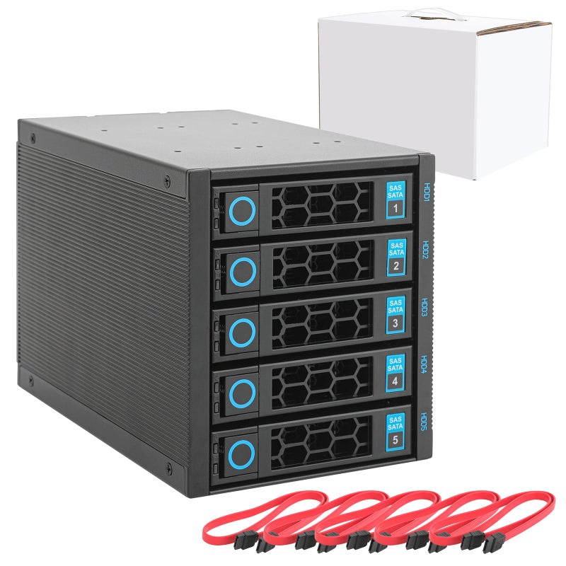 rackchoice حاوية القرص الصلب الداخلية RackChoice 5x2.5"/3.5" SATA/SAS قاعدة القرص الصلب 6 جيجابت في الثانية قابلة للتبديل في 3x 5.25" خارجي متوافقة مع جميع أنواع الرفوف - Image 1