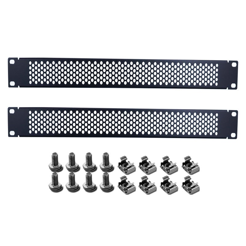 Suprwin 1U Blank Rack Mount Panel, 19 Inch Disassembled Cable Management Panel Spacer W/Brush for Server Network Rack Enclosure Cabinet (2pcs-Venting) - Image 1