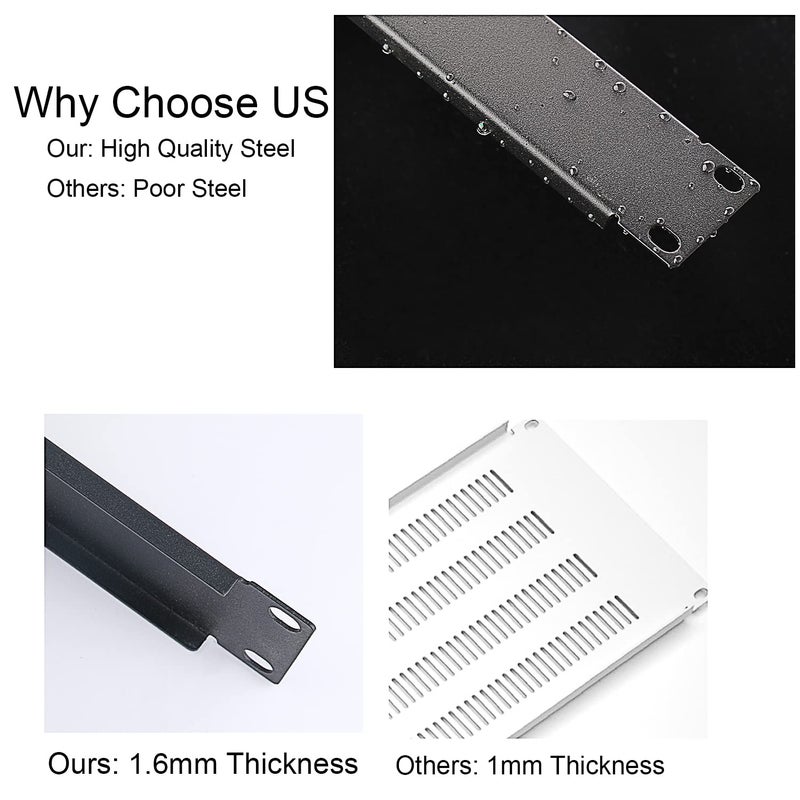 Suprwin 1U Blank Rack Mount Panel, 19 Inch Disassembled Cable Management Panel Spacer W/Brush for Server Network Rack Enclosure Cabinet (2pcs-Venting) - Image 3