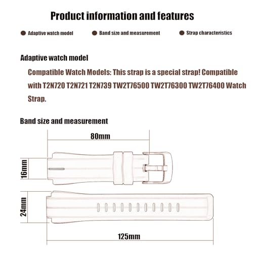 XIW Compatible for Timex T2N720 T2N721 T2N739 TW2T76500 TW2T76300 TW2T76400 24mm x16mm Rubber Watch Band Replacement for men Silicone Wirstband Strap women Bracelet, White Line S - Image 2