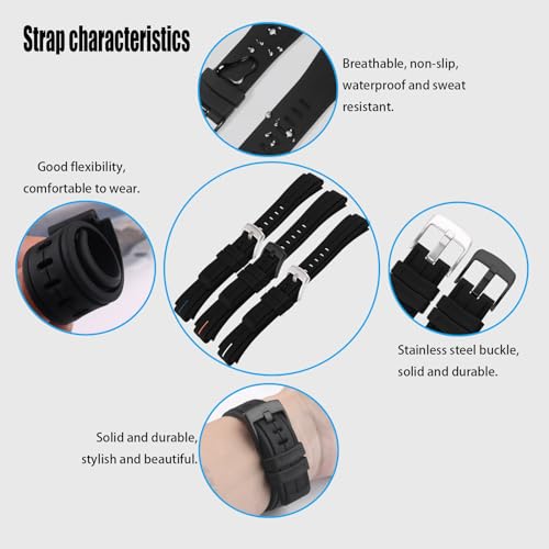 XIW Compatible for Timex T2N720 T2N721 T2N739 TW2T76500 TW2T76300 TW2T76400 24mm x16mm Rubber Watch Band Replacement for men Silicone Wirstband Strap women Bracelet, White Line S - Image 3