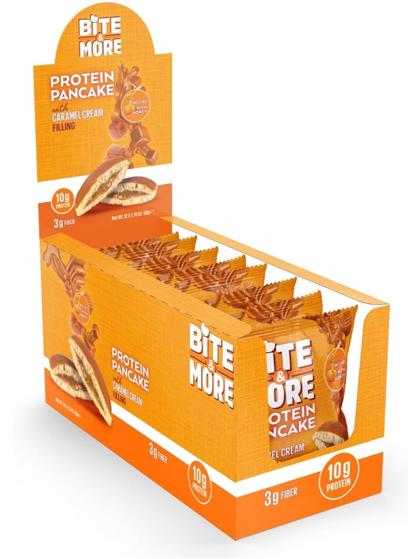 Bite & More Protein Pancake Caramel Cream filling 50 g Box of 12  - Image 1