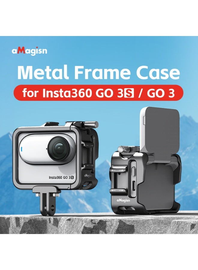 aMagisn إطار حماية معدني لـ Insta360 GO3S – تركيب أفقي/عمودي، غطاء سيليكون للعدسة، منافذ حذاء بارد، دعم فتح الشاشة، متوافق مع قاعدة التثبيت السريع - Image 2