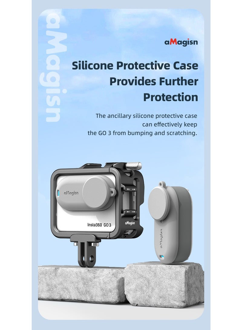 aMagisn إطار حماية معدني لـ Insta360 GO3S – تركيب أفقي/عمودي، غطاء سيليكون للعدسة، منافذ حذاء بارد، دعم فتح الشاشة، متوافق مع قاعدة التثبيت السريع - Image 4