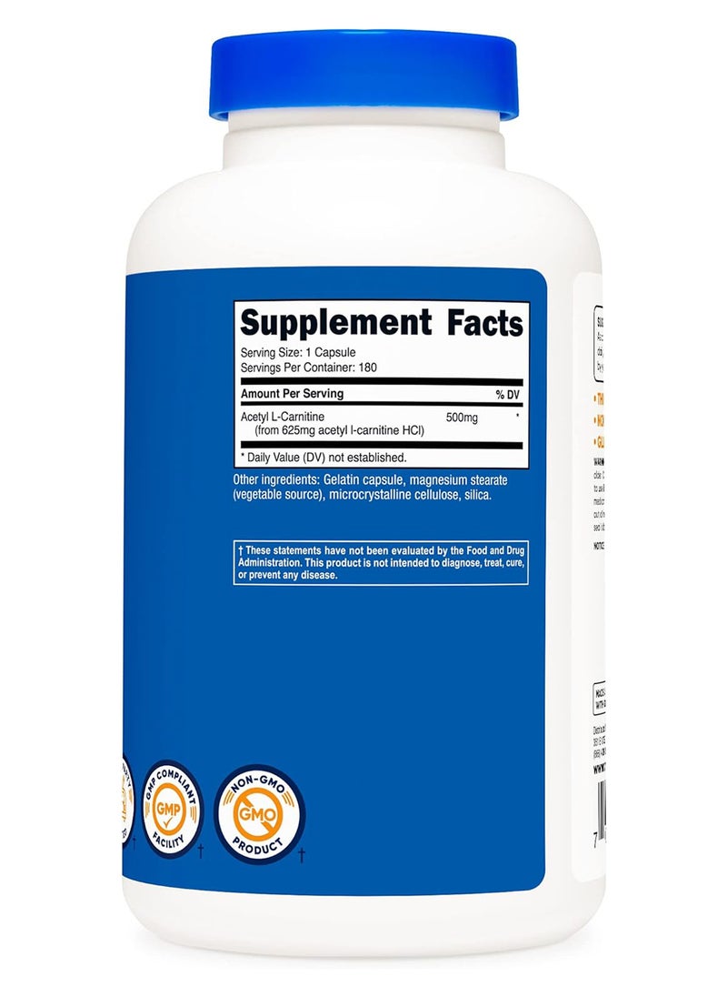 Nutricost - Nongmo And Glutenfree Acetyl Lcarnitine 500 Mg 180 Capsules - Image 1