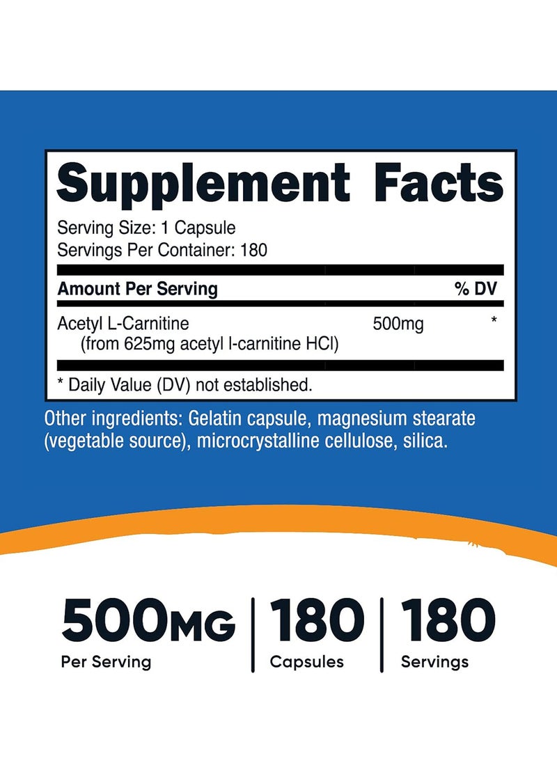 Nutricost - Nongmo And Glutenfree Acetyl Lcarnitine 500 Mg 180 Capsules - Image 1