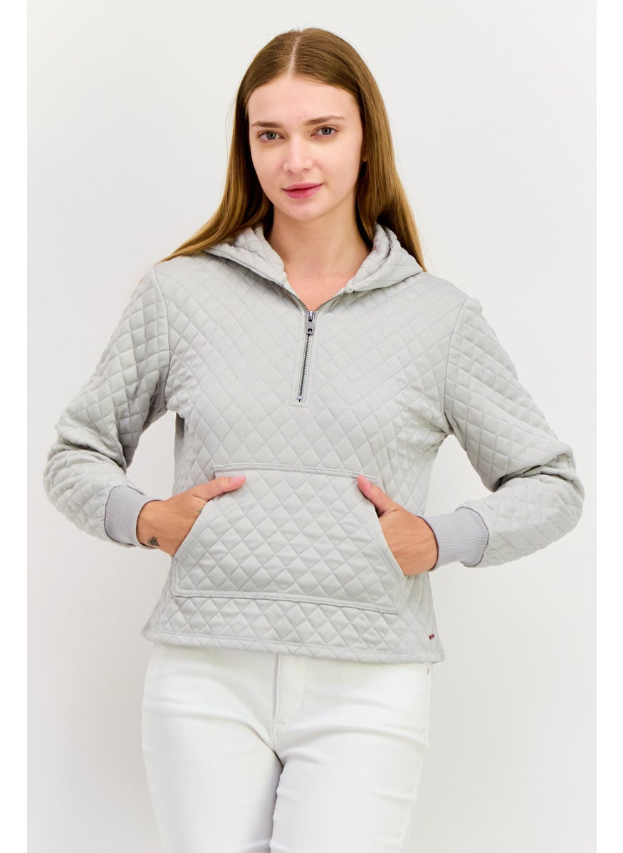 N:Philanthropy Women Quilted Half Zip Hooded Sweatshirt, Light Grey  - Image 1