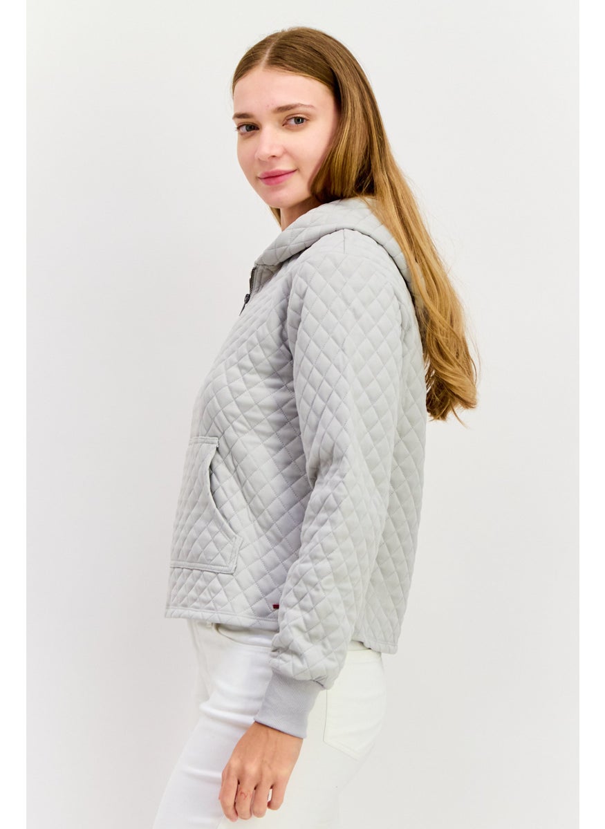 N:Philanthropy Women Quilted Half Zip Hooded Sweatshirt, Light Grey  - Image 2