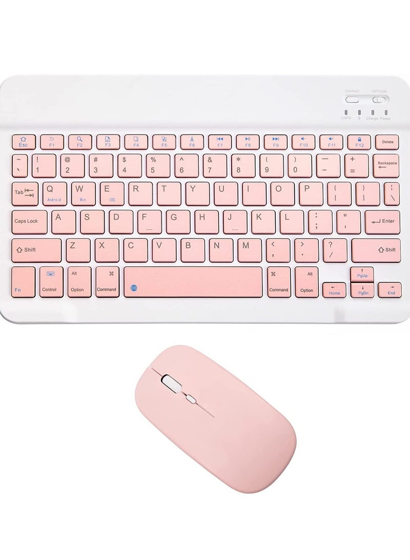 DUSALA Rechargeable Bluetooth Keyboard and Mouse Combo Ultra-Slim Portable Compact Wireless Mouse Keyboard Set for Android Windows Tablet Cell Phone iPhone iPad Pro Air Mini, iPad OS/iOS 13 and Above (Pink) - Image 1