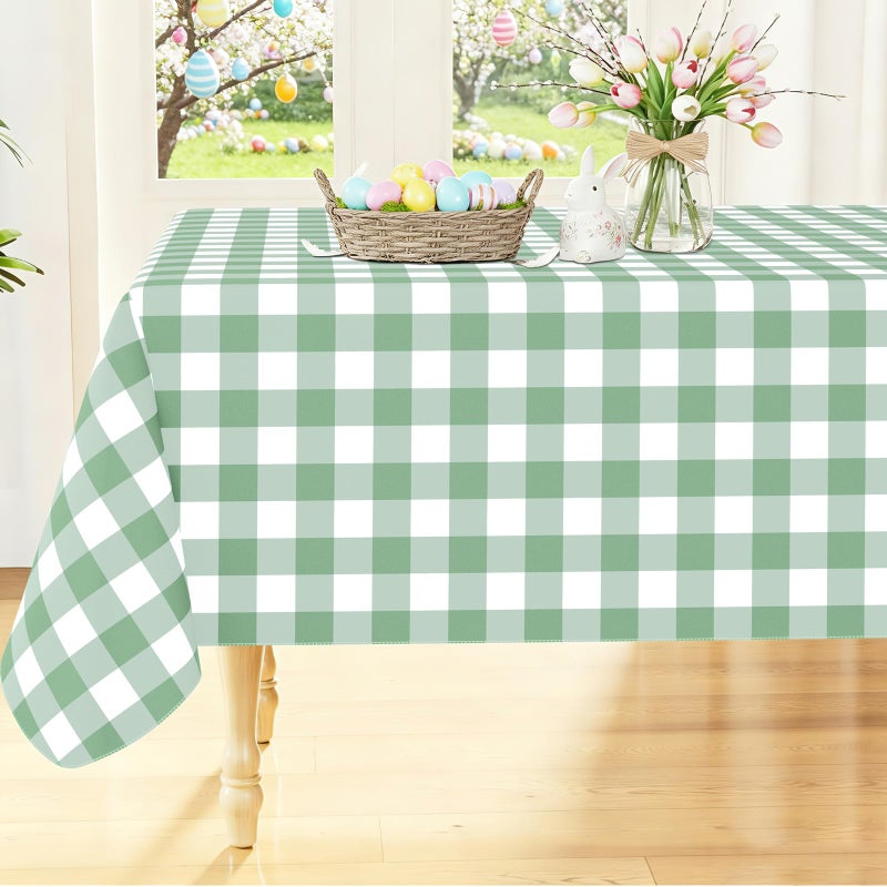 Smiry Rectangle Table Cloth, Waterproof Vinyl Tablecloths with Flannel Backing, Wipeable Buffalo Plaid Table Cover for Indoor and Outdoor (Sage Green & White, 60"x84") - Image 1