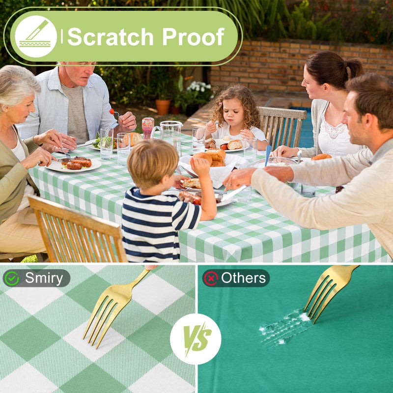 Smiry Rectangle Table Cloth, Waterproof Vinyl Tablecloths with Flannel Backing, Wipeable Buffalo Plaid Table Cover for Indoor and Outdoor (Sage Green & White, 60"x84") - Image 5