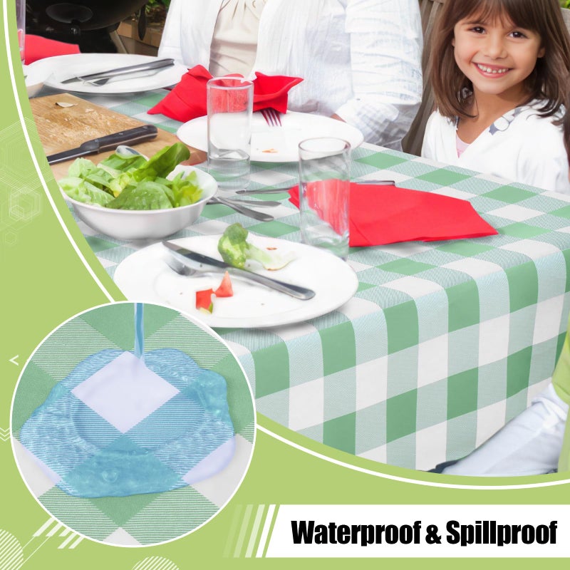 Smiry Rectangle Table Cloth, Waterproof Vinyl Tablecloths with Flannel Backing, Wipeable Buffalo Plaid Table Cover for Indoor and Outdoor (Sage Green & White, 60"x84") - Image 2