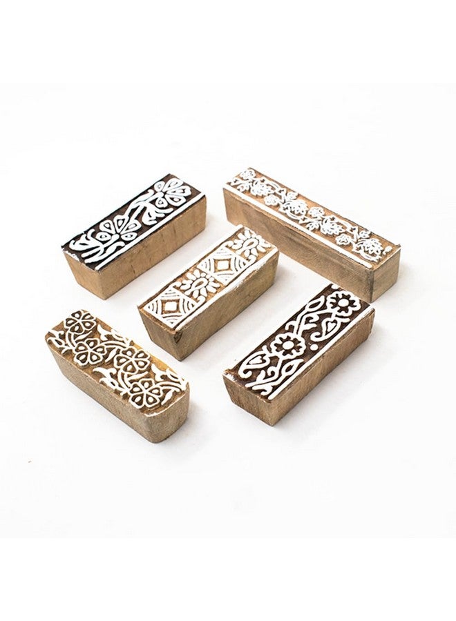 Hashcart | Set of 5 | Wooden Indian Traditional Design Printing Stamps/Blocks for Printing Saree Border/Dresses/Craft Card Making/Scrapbook/Clay Pottery - Image 1