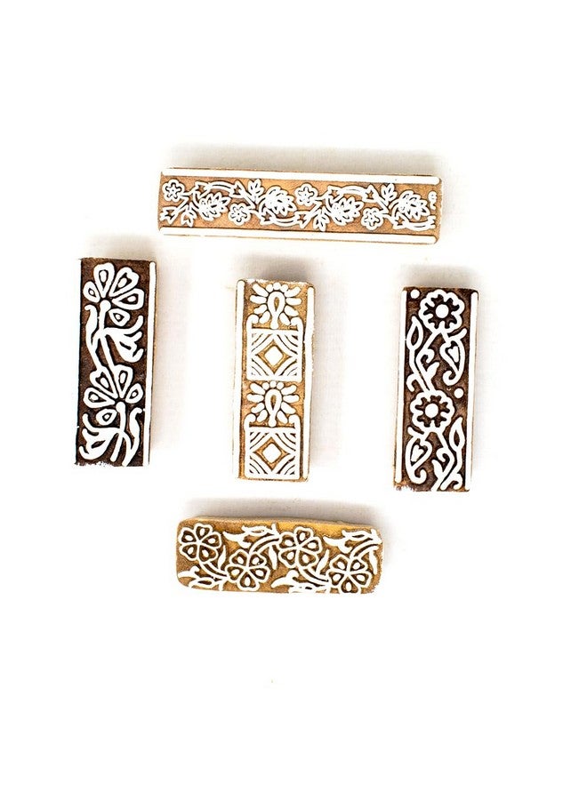 Hashcart | Set of 5 | Wooden Indian Traditional Design Printing Stamps/Blocks for Printing Saree Border/Dresses/Craft Card Making/Scrapbook/Clay Pottery - Image 2