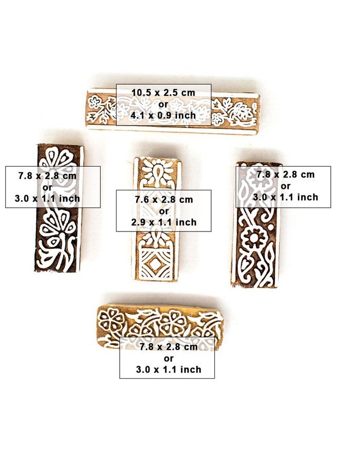 Hashcart | Set of 5 | Wooden Indian Traditional Design Printing Stamps/Blocks for Printing Saree Border/Dresses/Craft Card Making/Scrapbook/Clay Pottery - Image 4