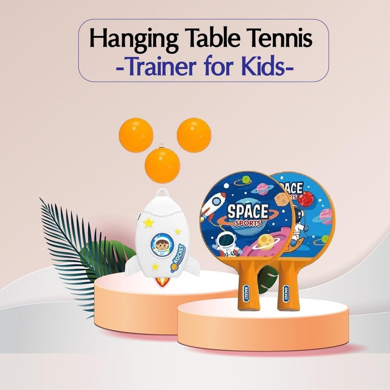 Braintastic Ping Pong Hanging Table Tennis Self Trainer Indoor & Outdoor Gaming Set with 2 Hanging Balls,2 Rackets &1 Electric Shaft Suitable for All Age Group (Space Sports) - Image 2