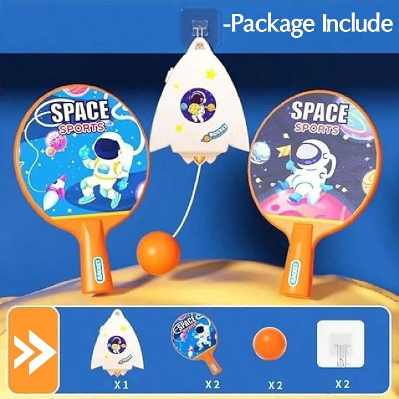 Braintastic Ping Pong Hanging Table Tennis Self Trainer Indoor & Outdoor Gaming Set with 2 Hanging Balls,2 Rackets &1 Electric Shaft Suitable for All Age Group (Space Sports) - Image 4