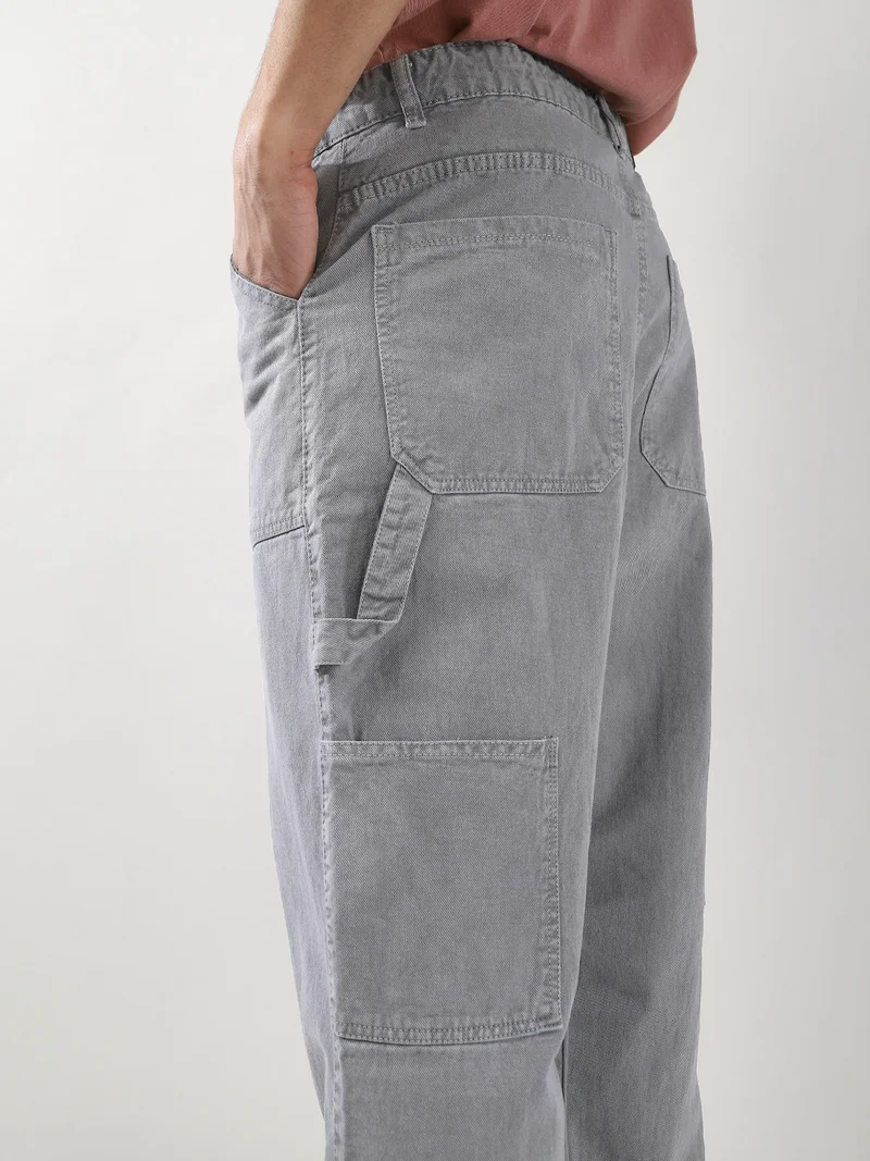 Urbano Fashion  Urbano Fashion Men's Ice Grey Loose Fit Cargo Carpenter Jeans With 6 Pockets Non-Stretchable  | Best Price UAE