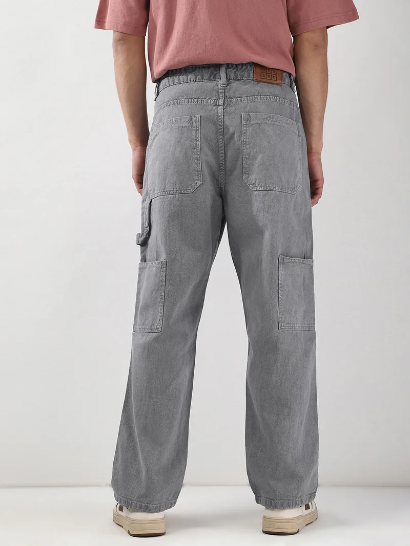 Urbano Fashion  Urbano Fashion Men's Ice Grey Loose Fit Cargo Carpenter Jeans With 6 Pockets Non-Stretchable  | Best Price UAE