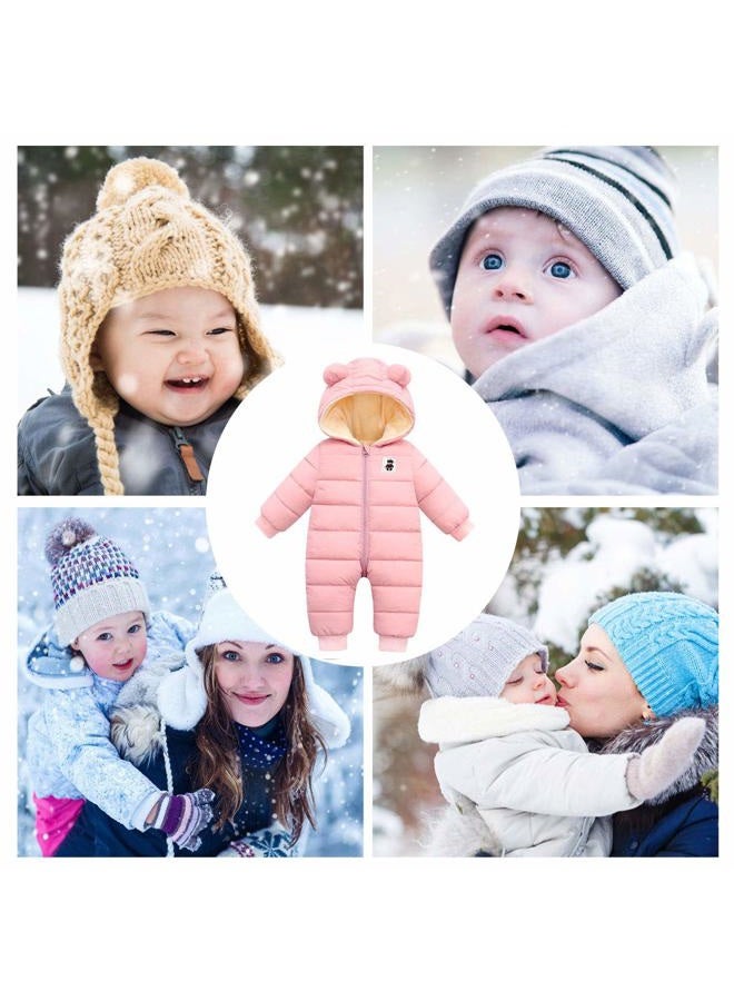 Happy Cherry Hooded Puffer Jacket for Baby Girls Boys Warm Jumpsuit Winter Snowsuit Long Sleeve Down Coat Romper Padded Onesie 18-24 Months Pink - Image 4