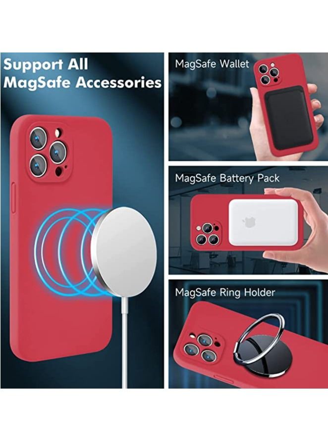 iPhone 14 Pro + 2 Pack Tempered Glass Screen Protector Magsafe Case Silicone Phone Case with Microfiber Lining for iPhone 14 Pro 6.1 inch 2022,Red - Image 2