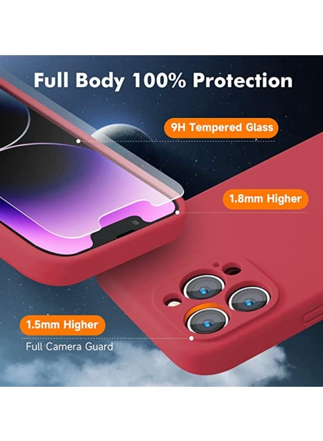 iPhone 14 Pro + 2 Pack Tempered Glass Screen Protector Magsafe Case Silicone Phone Case with Microfiber Lining for iPhone 14 Pro 6.1 inch 2022,Red - Image 5