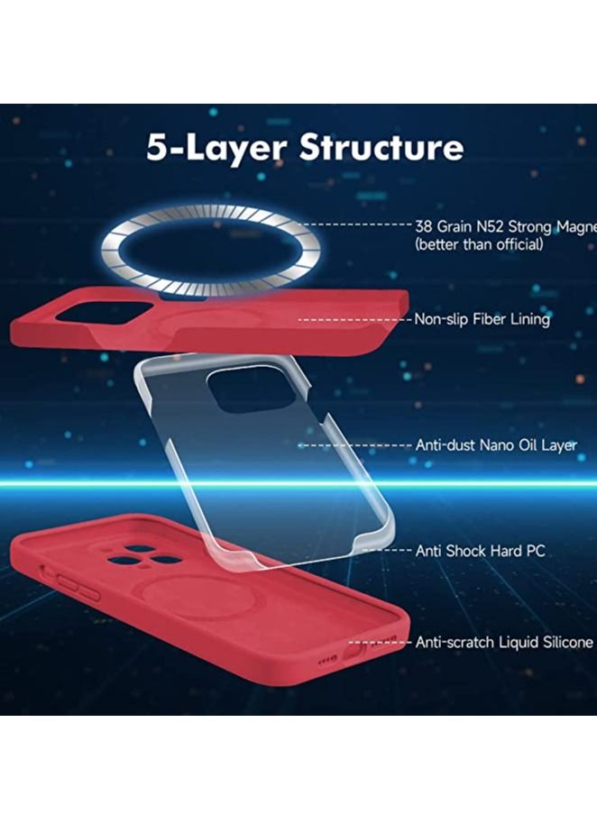 iPhone 14 Pro + 2 Pack Tempered Glass Screen Protector Magsafe Case Silicone Phone Case with Microfiber Lining for iPhone 14 Pro 6.1 inch 2022,Red - Image 3