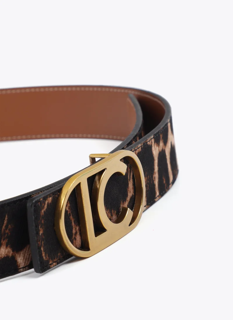 Lola Casademunt Reversible Animal Print Belt with Logo Oval Buckle