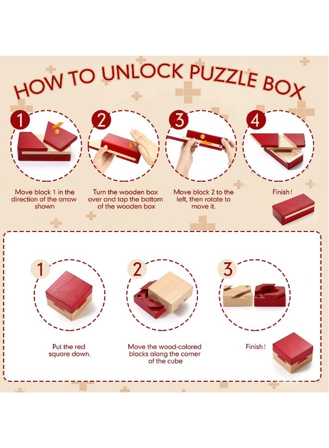 SYOSI Wooden Puzzle Box Magic Box, Impossible Box Secret Money Box  Special Mechanism Box for Adults Teens (Red, 2 Pack)  - Image 3