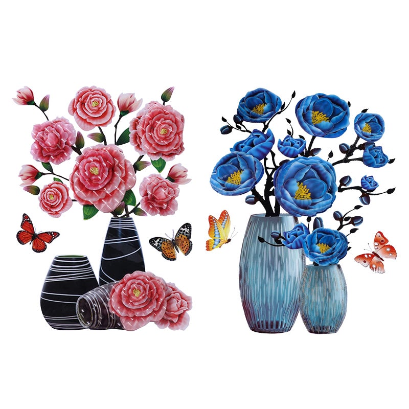 3D Stickers Vases DIY Plant Stereo Stickers Waterproof SelfAdhesive Flowers Wall Decal for Wall Door Refrigerator Decoration 2Pcs