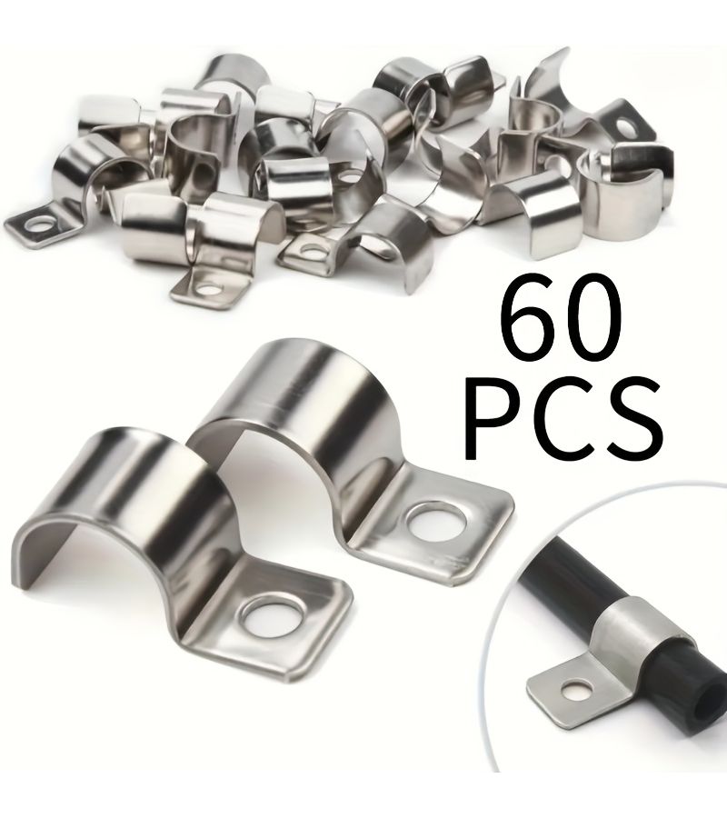 60 Pcs 304 Stainless Steel Cable Clips Heavy Duty Wire Management Horse Shoe Style Single Hole Fasteners - Image 1