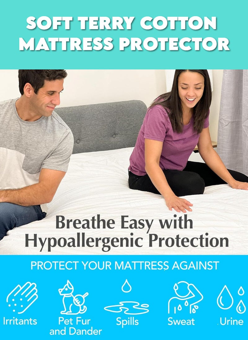 Blueberry Waterproof Terry Towel Mattress Protector Ultra-Soft Mattress Cover 100x200+20cm - Image 3