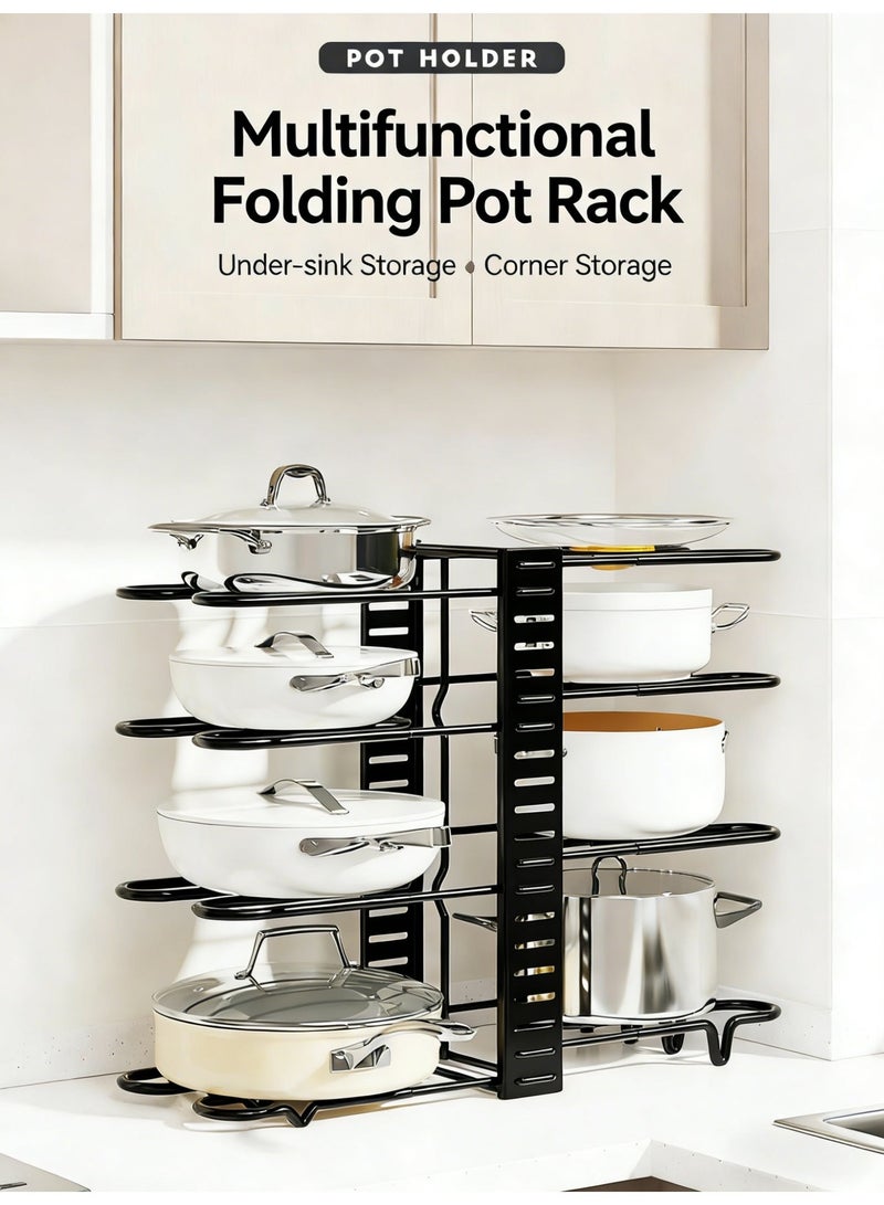8 Tier Heavy Duty Pan Organizer Rack Adjustable Kitchen Cookware Storage Organizer Rack for Cabinet Non Slip Rubber Coated Pot Lid Holder Storage Stand for Cast Iron Skillet Under Sink Countertop Corner Storage Holder - Image 5