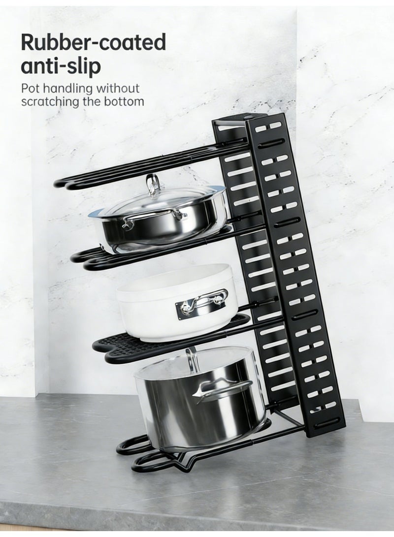 8 Tier Heavy Duty Pan Organizer Rack Adjustable Kitchen Cookware Storage Organizer Rack for Cabinet Non Slip Rubber Coated Pot Lid Holder Storage Stand for Cast Iron Skillet Under Sink Countertop Corner Storage Holder - Image 4
