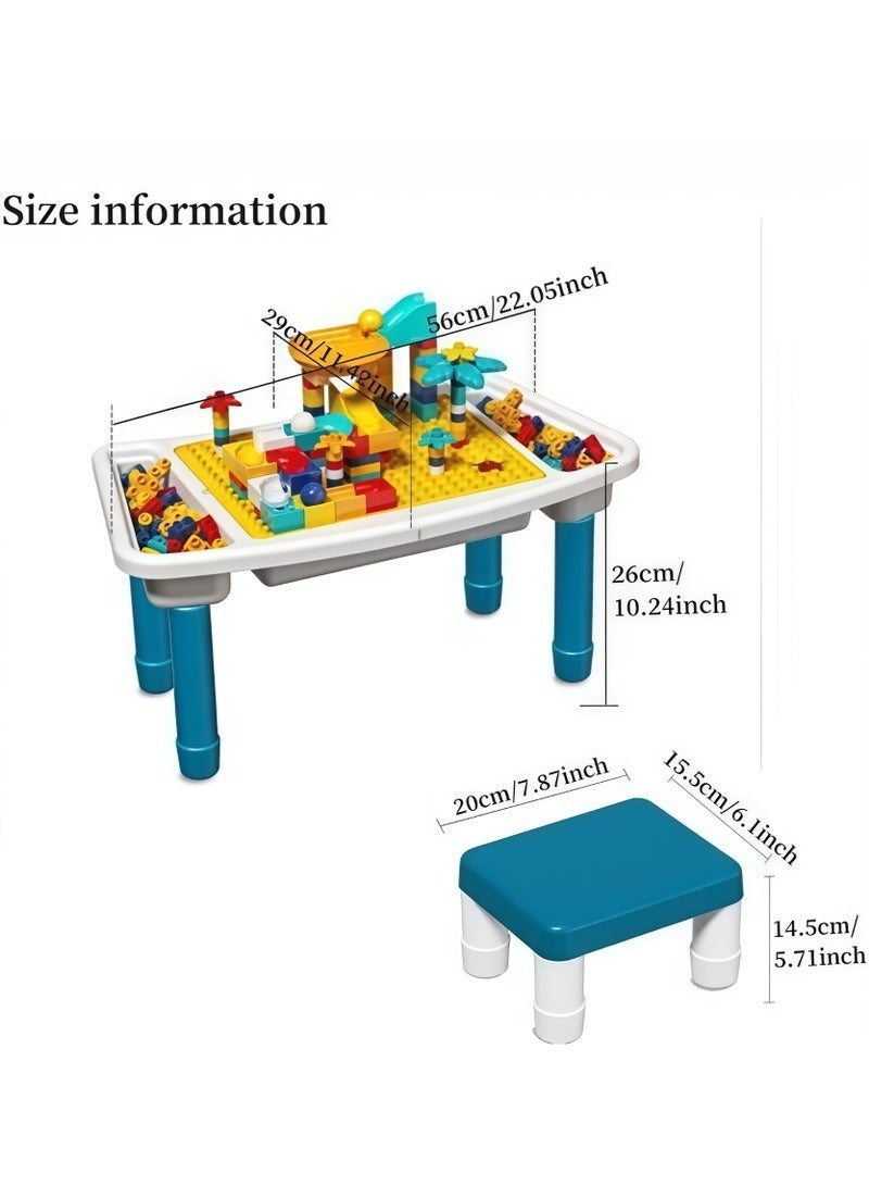 AOLS Kids 5-in-1 Multi Activity Table Set - 108 Pieces Large Building Blocks Compatible Bricks Toy Play Table Includes 1 Chair and Building Block Table 55*26CM - Image 2