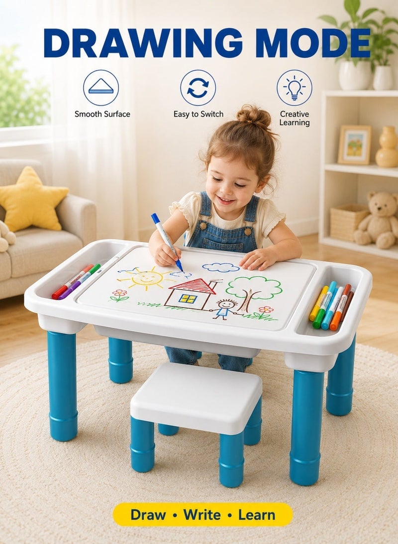 AOLS Kids 5-in-1 Multi Activity Table Set - 108 Pieces Large Building Blocks Compatible Bricks Toy Play Table Includes 1 Chair and Building Block Table 55*26CM - Image 5