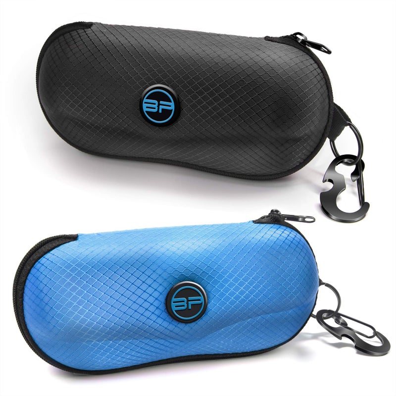 BLUPOND BLUPOND Sunglasses Case Semi Hard EVA Shell with Metal Hanging Hook Belt Clip Sun Glasses Storage (Black/Blue)  - Image 1