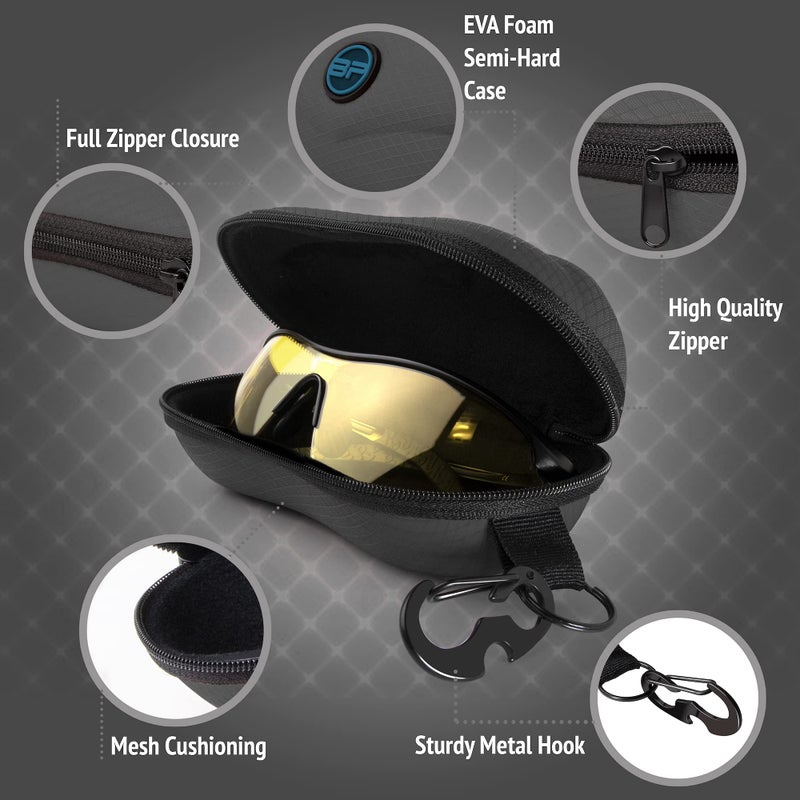 BLUPOND BLUPOND Sunglasses Case Semi Hard EVA Shell with Metal Hanging Hook Belt Clip Sun Glasses Storage (Black/Blue)  - Image 4