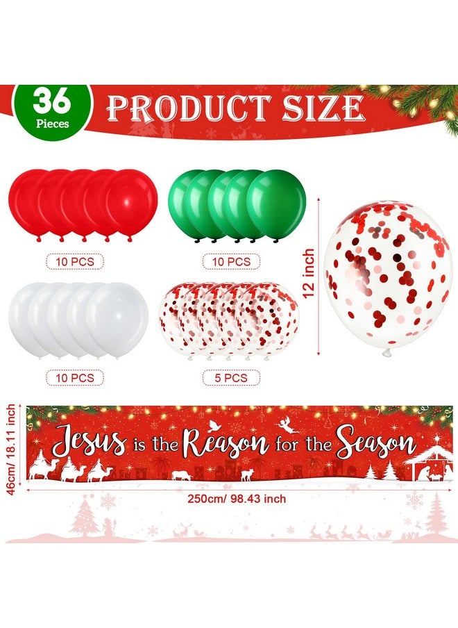 Oslove Organics Christmas Banner Decoration Set Jesus Is The Reason For The Season Yard Banner Nativity Fence Banner With 35 Pieces Latex Balloons Xmas Indoor Outdoor Decors Kit For Christmas Party Supplies  - Image 3