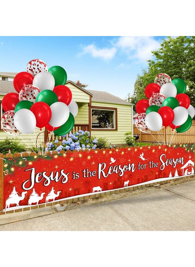 Oslove Organics Christmas Banner Decoration Set Jesus Is The Reason For The Season Yard Banner Nativity Fence Banner With 35 Pieces Latex Balloons Xmas Indoor Outdoor Decors Kit For Christmas Party Supplies  - Image 4