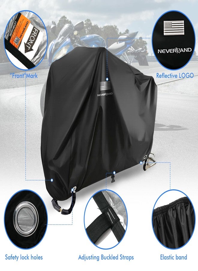 NEVERLAND Motorcycle Cover Waterproof Outdoor Storage,Motorbike Scooter Covers Heavy Duty Medium with Lock-Holes, Bandage, Refletive Logo for Harely Kawasaki Yamaha Honda Grom Suzuki (Up to 86”) - Image 4