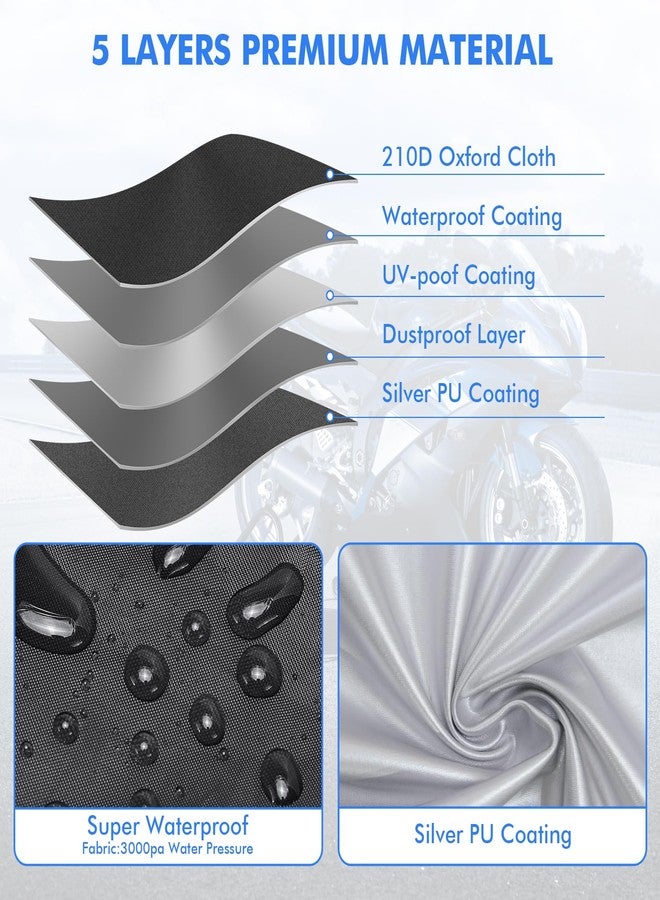NEVERLAND Motorcycle Cover Waterproof Outdoor Storage,Motorbike Scooter Covers Heavy Duty Medium with Lock-Holes, Bandage, Refletive Logo for Harely Kawasaki Yamaha Honda Grom Suzuki (Up to 86”) - Image 2