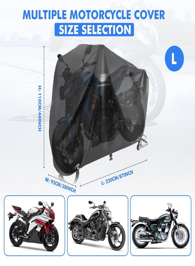 NEVERLAND Motorcycle Cover Waterproof Outdoor Storage,Motorbike Scooter Covers Heavy Duty Medium with Lock-Holes, Bandage, Refletive Logo for Harely Kawasaki Yamaha Honda Grom Suzuki (Up to 86”) - Image 3