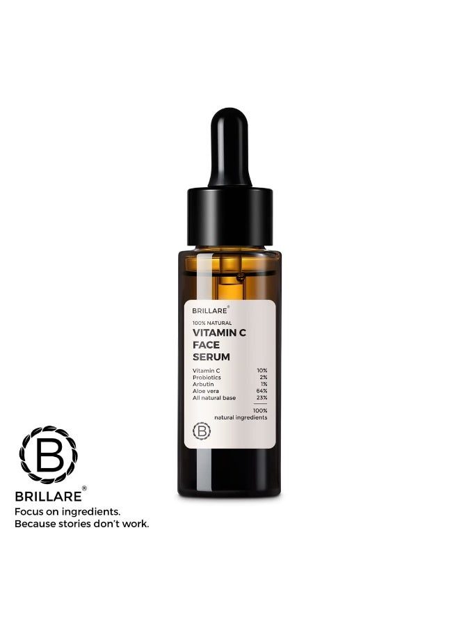 Brillare 10% Vitamin C Face Serum for Glowing Skin with Probiotics & Aloe Vera | Brightens Skin, Reduces Dullness & Dark Spots | Visible Glow in 7 30ML - Image 3