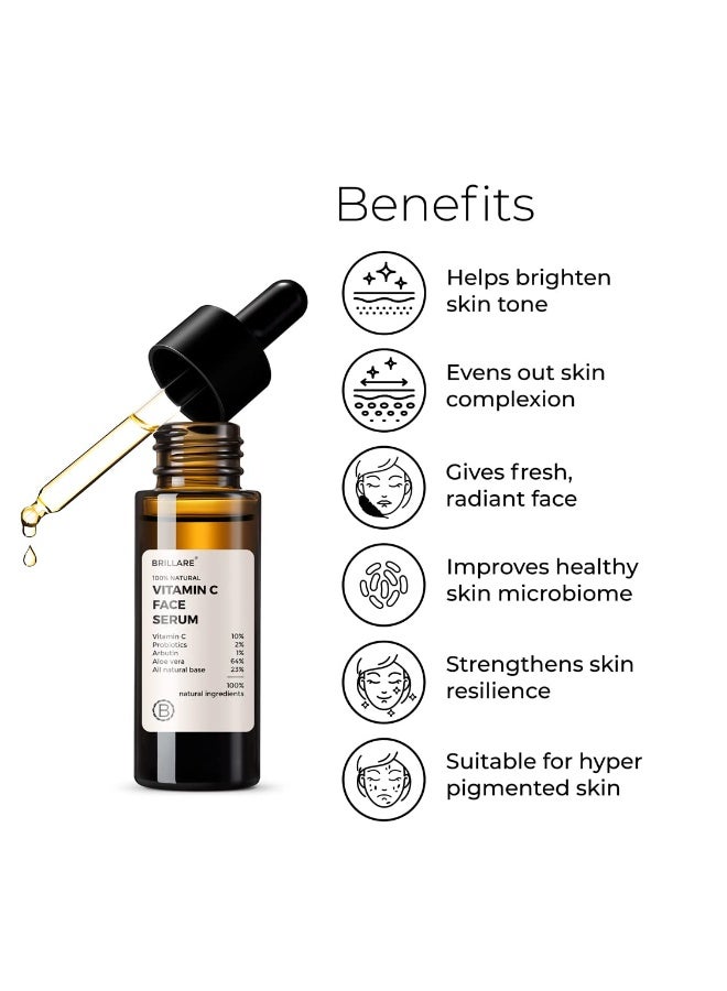 Brillare 10% Vitamin C Face Serum for Glowing Skin with Probiotics & Aloe Vera | Brightens Skin, Reduces Dullness & Dark Spots | Visible Glow in 7 30ML - Image 2