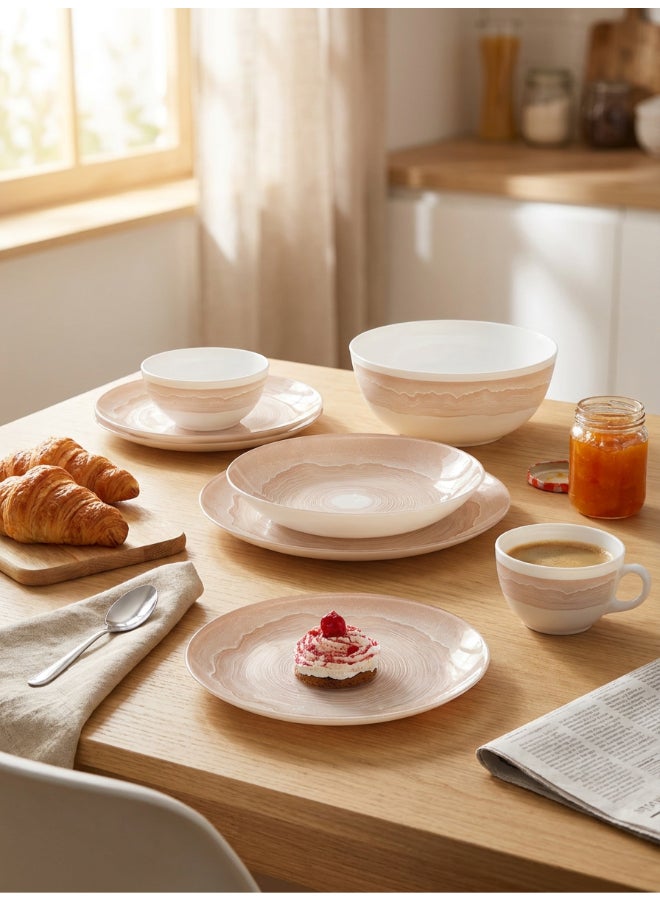 Luminarc Oakenna Peach 25 Piece Dinner Set includes 6x25cm Dinner Plates, 6x20.5cm Soup Plates, 6x20cm Dessert Plates, 6x12cm Soup Bowls, 1x21cm Salad Bowl, Tempered High Quality Glass, Chip resistant, Microwave Safe - Image 3