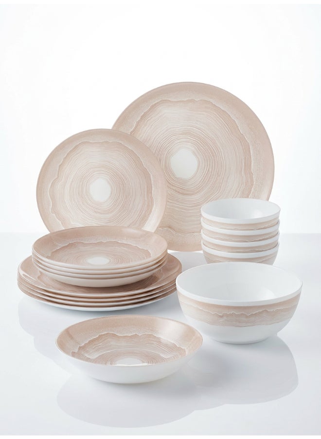 Luminarc Oakenna Peach 25 Piece Dinner Set includes 6x25cm Dinner Plates, 6x20.5cm Soup Plates, 6x20cm Dessert Plates, 6x12cm Soup Bowls, 1x21cm Salad Bowl, Tempered High Quality Glass, Chip resistant, Microwave Safe - Image 1
