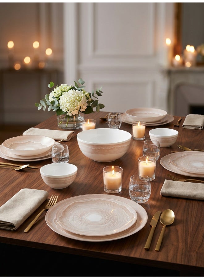 Luminarc Oakenna Peach 25 Piece Dinner Set includes 6x25cm Dinner Plates, 6x20.5cm Soup Plates, 6x20cm Dessert Plates, 6x12cm Soup Bowls, 1x21cm Salad Bowl, Tempered High Quality Glass, Chip resistant, Microwave Safe - Image 4