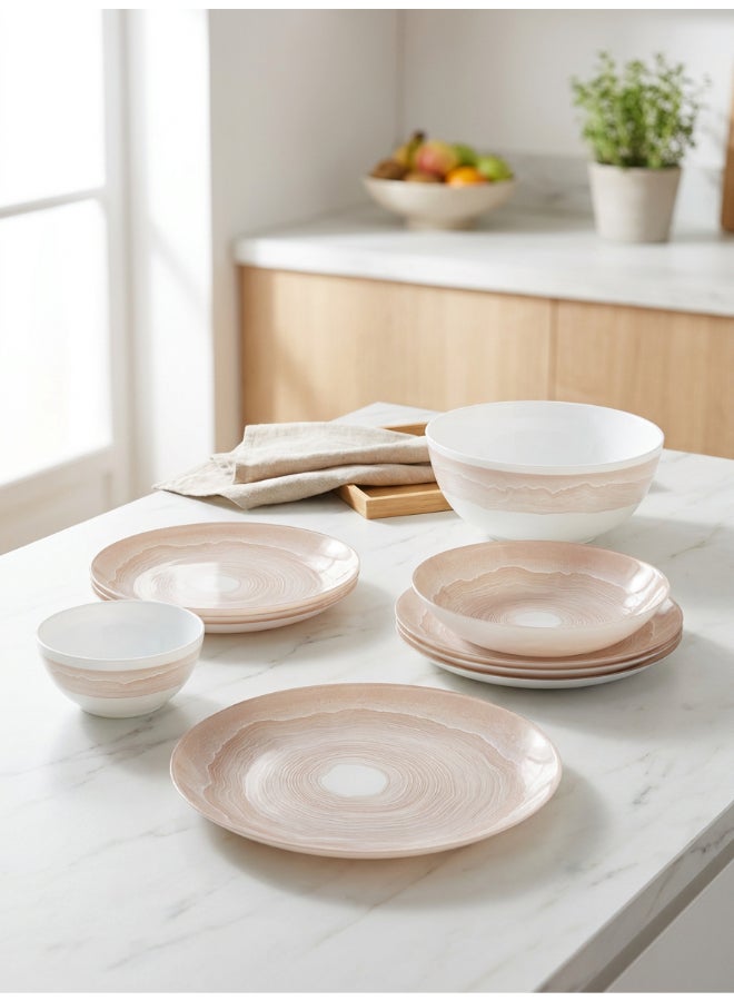 Luminarc Oakenna Peach 25 Piece Dinner Set includes 6x25cm Dinner Plates, 6x20.5cm Soup Plates, 6x20cm Dessert Plates, 6x12cm Soup Bowls, 1x21cm Salad Bowl, Tempered High Quality Glass, Chip resistant, Microwave Safe - Image 2